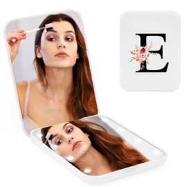 Espejo compacto inicial personalizado con luz, espejos de bolsillo LED para regalos preparados, espejo de viaje con aumento 1X/3X, mini espejo plegable pequeño para bolso, espejos de maquillaje