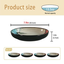 Jinsongdafa Ceramic Salad Plate Set, 7.9-inch Non-fading Hand-painted Plates, 4-piece Set, Suitable for Appetizers, Dinner, Desserts, Microwaveable and Dishwasher-safe Restaurant Kitchen Tableware Set