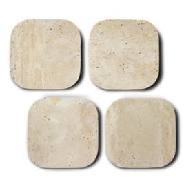 PHINILUX Luxury Turkish Travertine Coasters - Set of 4 - Square Marble Bar Coasters for Drinks, Coffee - Stone Holder for Home Décor, Housewarming Gifts (Beige Travertine)