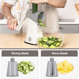 X Home 5-in-1 Rotary Cheese Grater for Kitchen, Upgraded Hand Crank Shredder with Stronger Suction Base & Multifunctional Drum Blades, for Cheese, Vegetables and Nuts, Easy to Use and Clean, White