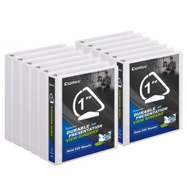 Comix D-Ring Basic View Binder 1 inch 3 Ring Binders, Hold 225 Sheets of 8.5" x 11" Paper, 12 Pack (White)