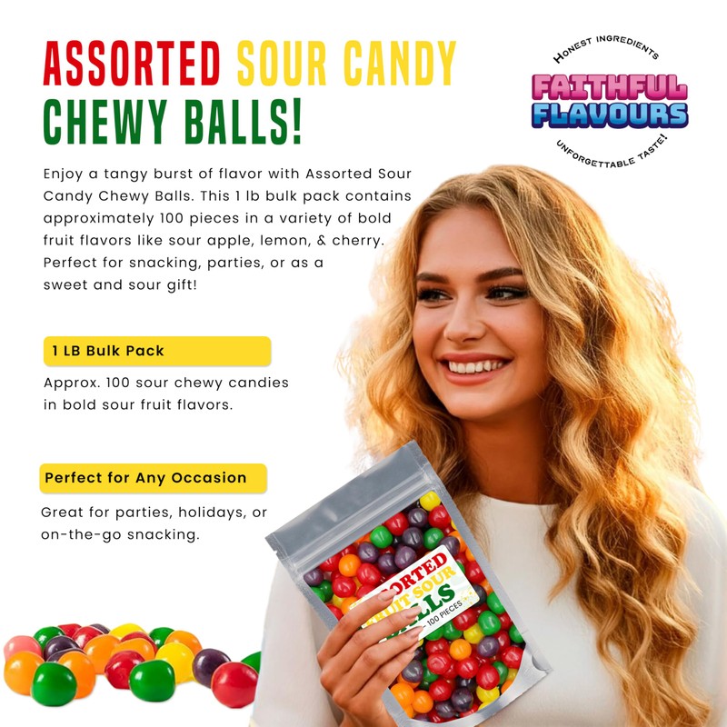 Assorted Fruit sour balls-Sour Hard Candy, Strawberry candy, cherry sours,