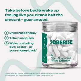 Soberise Restore After-Alcohol Aid – L-Cysteine Supplement for Energy & Electrolyte Balance, 12 Doses, 36 Capsules