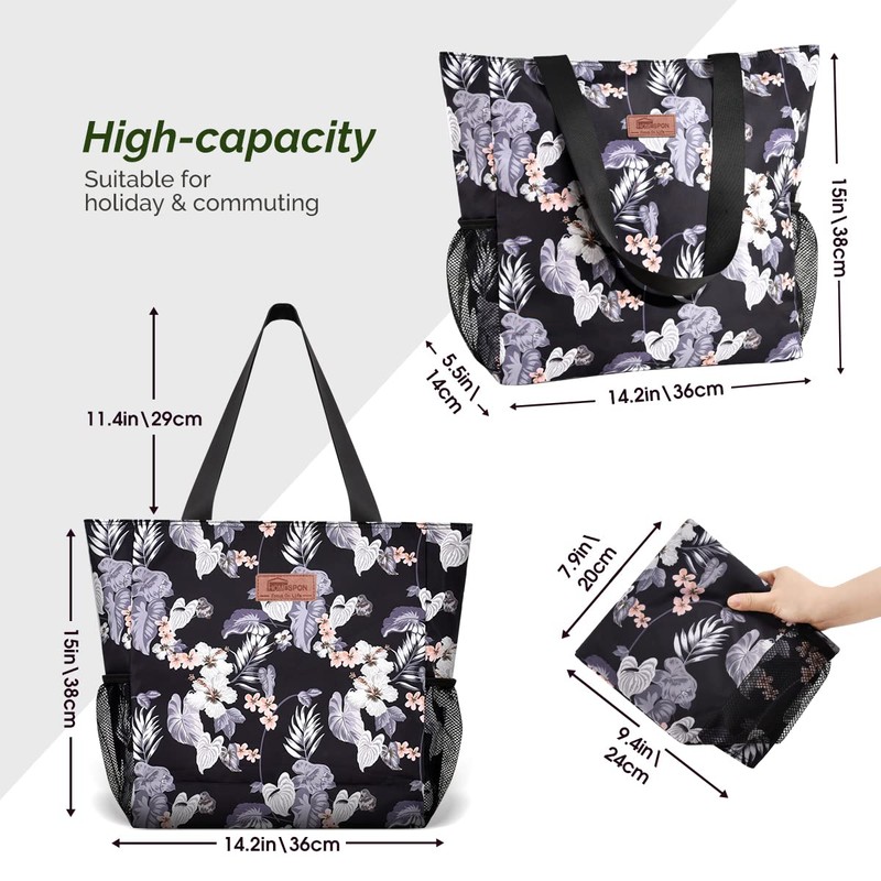 HOMESPON Large Waterproof Beach Tote Bag with Zip and Pockets