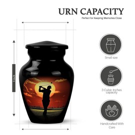KARYLIZ Golf Small Urns for Dad - Mom Mini Funeral Urn - Sunset Keepsake for Cremation - Adult Male Urns - Memorial Burial Holder - Sports Urn for Human Ashes Adult Woman Ashes Keepsake 3 Inch