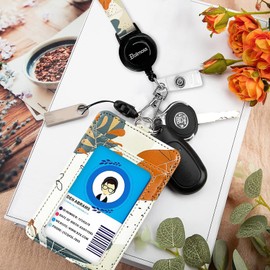 Leather ID Badge Holder with Detachable Lanyards,Adjustable Lanyard with Retractable Reel, Quick Release Buckle and Safety Breakaway Lanyards & Swivel Metal Clasp for Work Nurse Teacher (Desert Leaf)