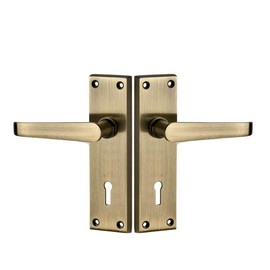 Designer Levers - Victorian Straight Lever Door Handles - Antique Brass - 1 Pair - Locking Door Handle