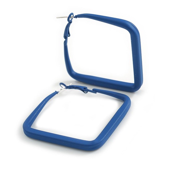 45mm D/Slim Blue Square Hoop Earrings in Matt Finish -