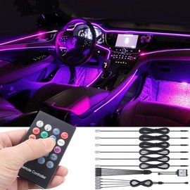 TABEN Car Neon Light Strips, Set of 4 with 8 Colours, Car Decoration, Mood Light, Interior Lighting, Waterproof, DC12V (1 Set)