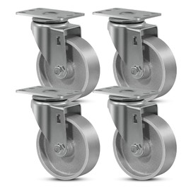 SY America 4" Heavy Duty Casters Set of 4,Cast Iron Semi-Steel Caster Wheels,Metal Industrial Casters,1600 LB Capacity-4 Swivel