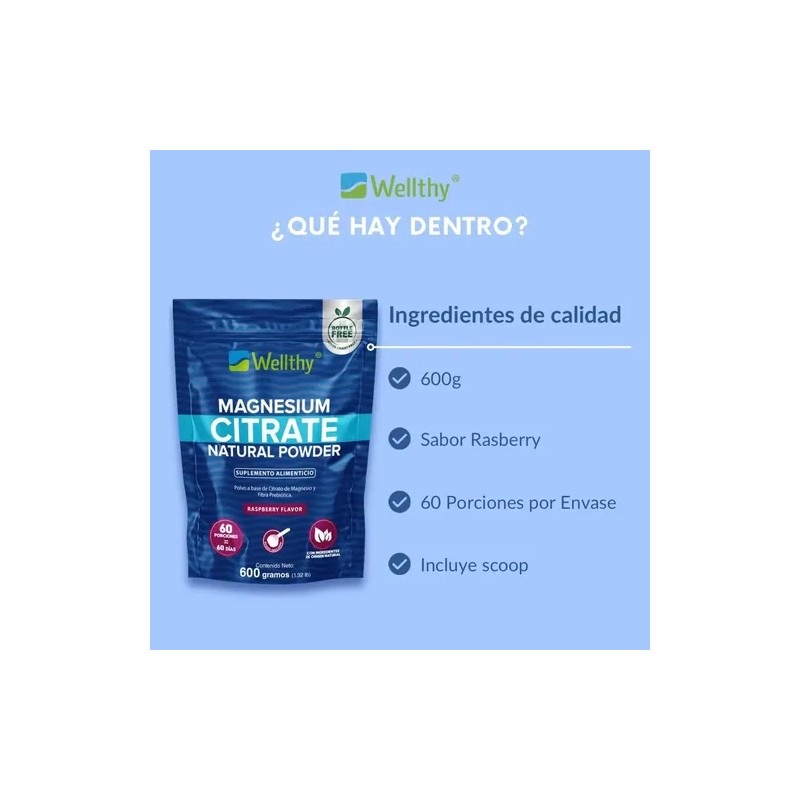 Wellthy Citrato Magnesio Polvo Frambuesa 600g
