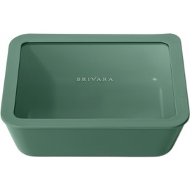 BRIVARA HOME Ceramic Coated Glass Food Storage Container | No PTFE, PFOA, PFAS, and BPA | Reusable Non Toxic Meal Prep Container with Glass Lid | Easy To Store | 11 Cup Rectangle [Pine]