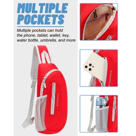 PivotWing Brusttasche Herren Damen, Sling Bag Schultertasche Damen Herren Leicht Wasserdicht Umhängetasche Reisen Gehen Outdoor Crossbody Bag Shoulder Chest Bags Day Packs Rot