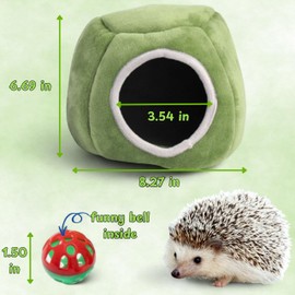 Hedgehog Hideout Nest with Bell Ball Toy, Cave Bed Nest Hedgehog Hideout, Guinea Pig Bed, Small Animals Warm House Cage Supplies, Hedgehogs Accessories, Hamster Cage Accessories (Green Hide)