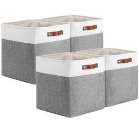 Mangata 25|28|30|33cm Fabric Storage Boxes, Set of 4 Storage Cubes(25x25x25cm, Grey White)