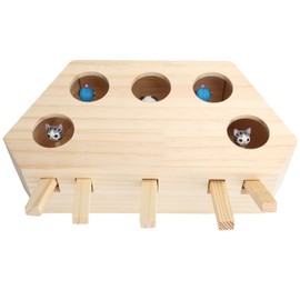 JOROBURO Interactive Cat Toy, Interactive Mouse Whack A Mole Mouse Solid Wooden Puzzle Box, Cat Exercise Toy with Cute Cartoon Toys for Cat Kitten Hunting Playing Exercising Hunting