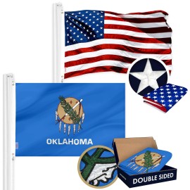 UD_G128 Combo Pack: American USA Flag ToughWeave Series 3x5 Ft Single Sided & Oklahoma OK State Flag Double Sided 3x5 Ft Double