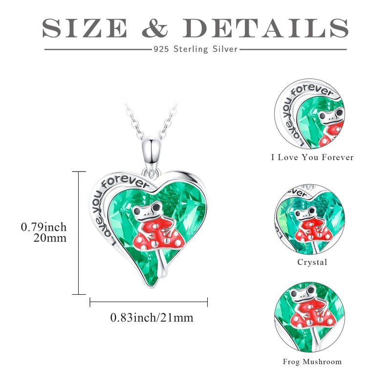 MOPOPOK Mushroom Frog Necklace 925 Sterling Silver Frog Mushroom Crystal