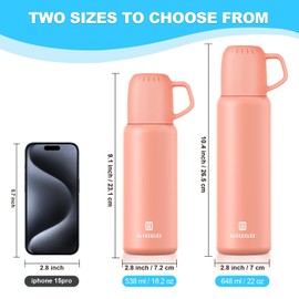 Vacuum Insulated Water Bottle Thermo with Cup 538ml/18.2oz Stainless Steel Thermal Water Bottles Water Thermo Flask Thermo for Hot and Cold Drinks Coffee Water (Orange,Single)