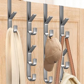 JOAASU Over The Door Hooks, 4 Packs Over Door Hooks, Stainless Steel Over Door Hanger, 30 CM, Strong and Durable for Bedroom Coats Hanging, Clothes, Towel, Hats, Bags (Grey)