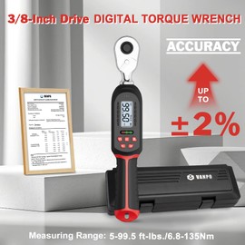 VANPO Digital Torque Wrench 3/8 Inch drive(5-99.5 ft-lbs./6.8-135Nm), ±2% Torque Accuracy, Electronic Torque Wrench with Preset Value, Buzzer and LED Notification for Automotive Motorcycle & Bicycle