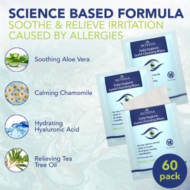 NOVEHA Daily Hygienic Eyelid & Lash Wipes | For Blepharitis & Itchy Eyes, Demodex | Box Of 60 Individually Wrapped Eyelash Wipes, Natural Makeup Remover & Daily Cleanser