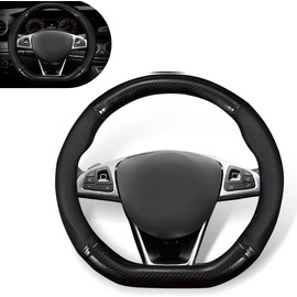 Polcatay Car Steering Wheel Cover, Carbon Fiber Non-slip Sweat-absorbent Breathable Protective Cover, Tightly Fitting Anti-scratch Steering Wheel Accessories, for Most Cars Trucks (Black #D-shape)