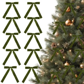 CHMOART 12 Pieces Christmas Wreath Bow 3.9 x 5.9 Inches Christmas Craft Bows Xmas Tree Ornaments Bow Green Velvet Bow Winter 4/5" Width Ribbon Tie Bows for Trees Gift Wrapping Decorations