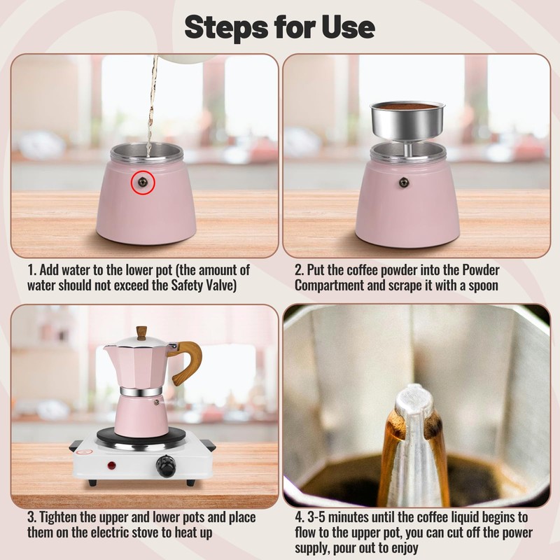 Vaolvpant 3 Cup Aluminum Moka Pot Classic Stovetop Espresso Coffee
