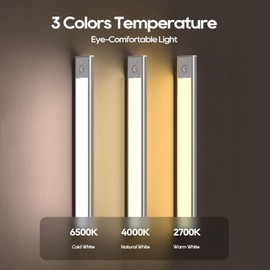 2 Pack Under Cabinet Lighting, 3 Color Temperatures Motion Sensor Light Indoor, LED Rechargeable Cabinet Lights, Stick-On Magnetic Closet Light, Wireless Under Counter Lights for Kitchen, Stair