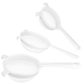 3 Pcs Plastic Nylon Mesh Strainer Colander with Handle, Fine Nylon Mesh Strainer Double Ear Yogurt Milk Filter Flour Sifter for Tea Juice Flour Milk Tea (3 Inch, 4 Inch, 5.5 Inch)