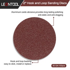 LEONTOOL 2 Inch Hook and Loop Sanding Discs 80 Grit 100Pcs Sandpaper Discs for Random Orbital Sander Pads Grinding Polishing Metal Wood Rubber Leather Plastic Stone Glass