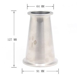 QiiMii Sanitary Tri clamp Concentric Reducer Tri Clamp Clover fittings Stainless Steel 304 Reducer (Size:3 Inch x 2 Inch)