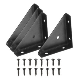 PATIKIL Corner Brace Brackets, 4Pcs 66mm x 66mm Carbon Steel Triangle Corner Braces Angle Joining Support with Screws for Wood Shelf Bed Desk Edge, Black