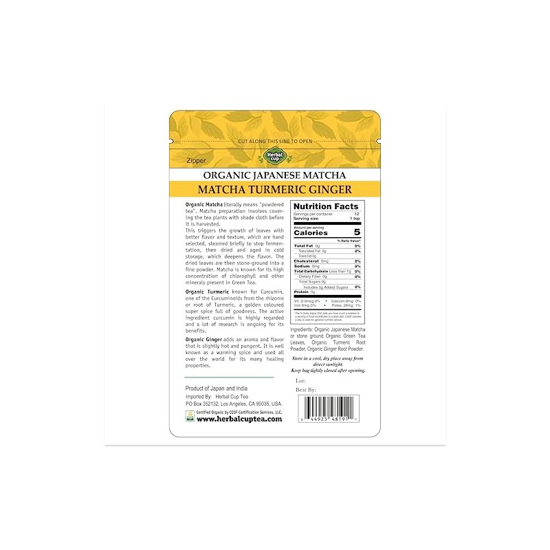 Herbal Cup Té Matcha Japonés Orgánico (Matcha Cúrcuma Jengibre, 2