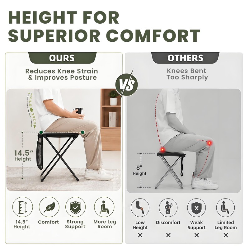 STRAODTIC Lightweight Extra Tall Folding Camping Stools for Adults, 2