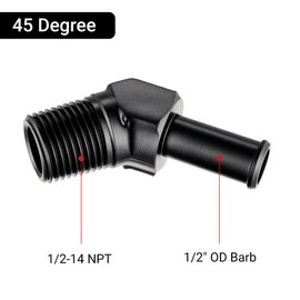 EVIL ENERGY 1/2" NPT Male to 1/2" Barb Fitting Adapter 45 Degree Aluminum Black