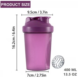 KANGSIT Protein Shaker Bottle with Stainless Steel Mixing Ball, BPA- and DEHP-free, Leakproof Flip On Lid- Protein & Supplement Shaker Bottle 400ml