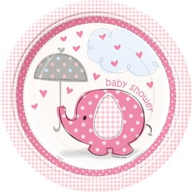 Unique Baby Shower Paper Plates - Pink Umbrellaphants