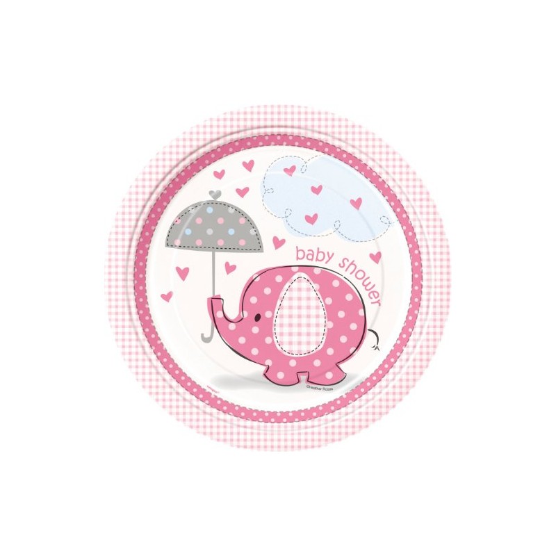 Unique Baby Shower Paper Plates - Pink Umbrellaphants