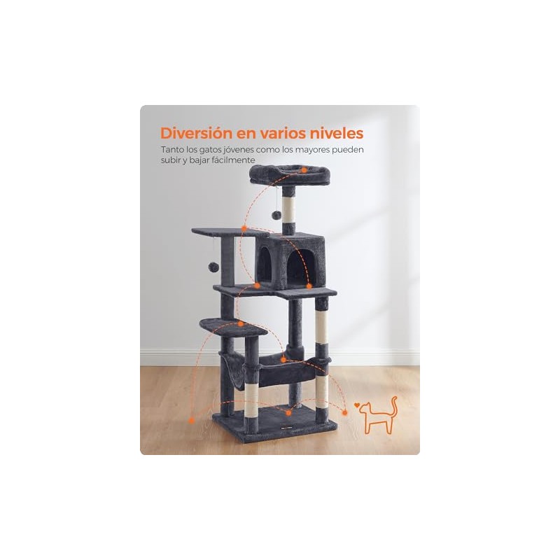 Feandrea Árbol para Gatos, Altura 137.7 cm, 4 Postes, 2
