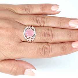 Jeweloporium Pink Synthetic Rose Quartz 925 Silver Ring for Women Gemstone Cocktail Silver Ring Size N Friendship Day Gift Victorian Jewelry