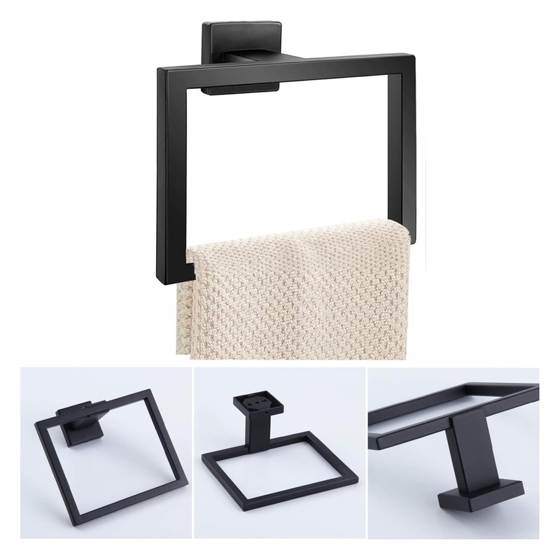 RIKONDA Matte Black Towel Ring Holder - 304 Stainless Steel
