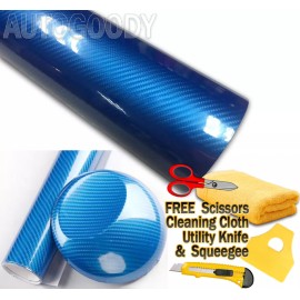 AUTOGOODY 60"x60" HIGH GLOSS 5D Blue Carbon Fiber Vinyl Wrap Air Bubble Free 5ft x 5ft 6D