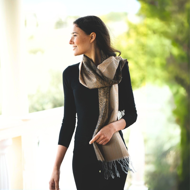 NELUHA Pashmina Scarf Brown Paisley Patterned for Men and Women