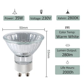 Comyan GU10 Halogen Bulbs 35W 230V GU10 Halogen Spotlight Bulbs 2800K Warm White 40° Beam Angle GU10 Bulbs for Ceiling Lights Dimmable - 6Pack