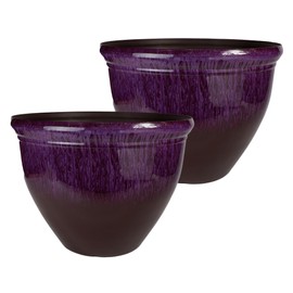 The HC Companies Pizzazz Decorative Round Flower Pots w/Ceramic Look - UV-Resistant Decorative Pot for Outdoor & Indoor Plant Pots - Modern Planter for Flower, Herbs (9” Purple Violet, Pack of 2)