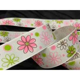 1" pink green brown Flower grosgrain RIBBON 1 yard party wedding bday decoration
