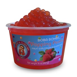 Premium Popping/Bursting Boba Pearls/Boba Bombs/Dessert Topping by Buddha Bubbles Boba (Starwberry Popping Pearls)