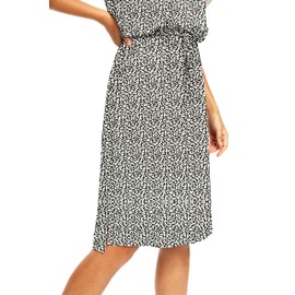 Women Summer Short Sleeve Hide Belly Midi Casual Dress Gray S